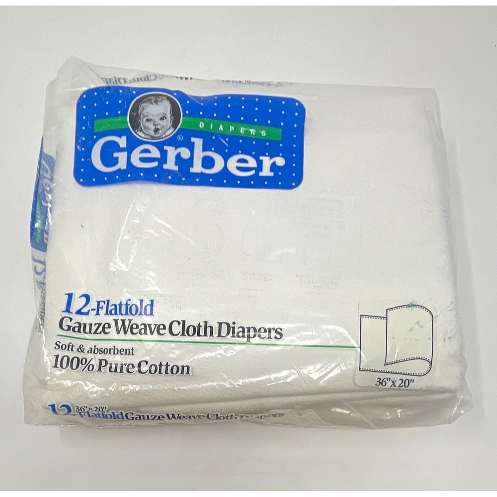 Gerber Gauze Weave Flatfold Cloth Diapers 12-Pack100%CottonWhite 36x20" Unopened